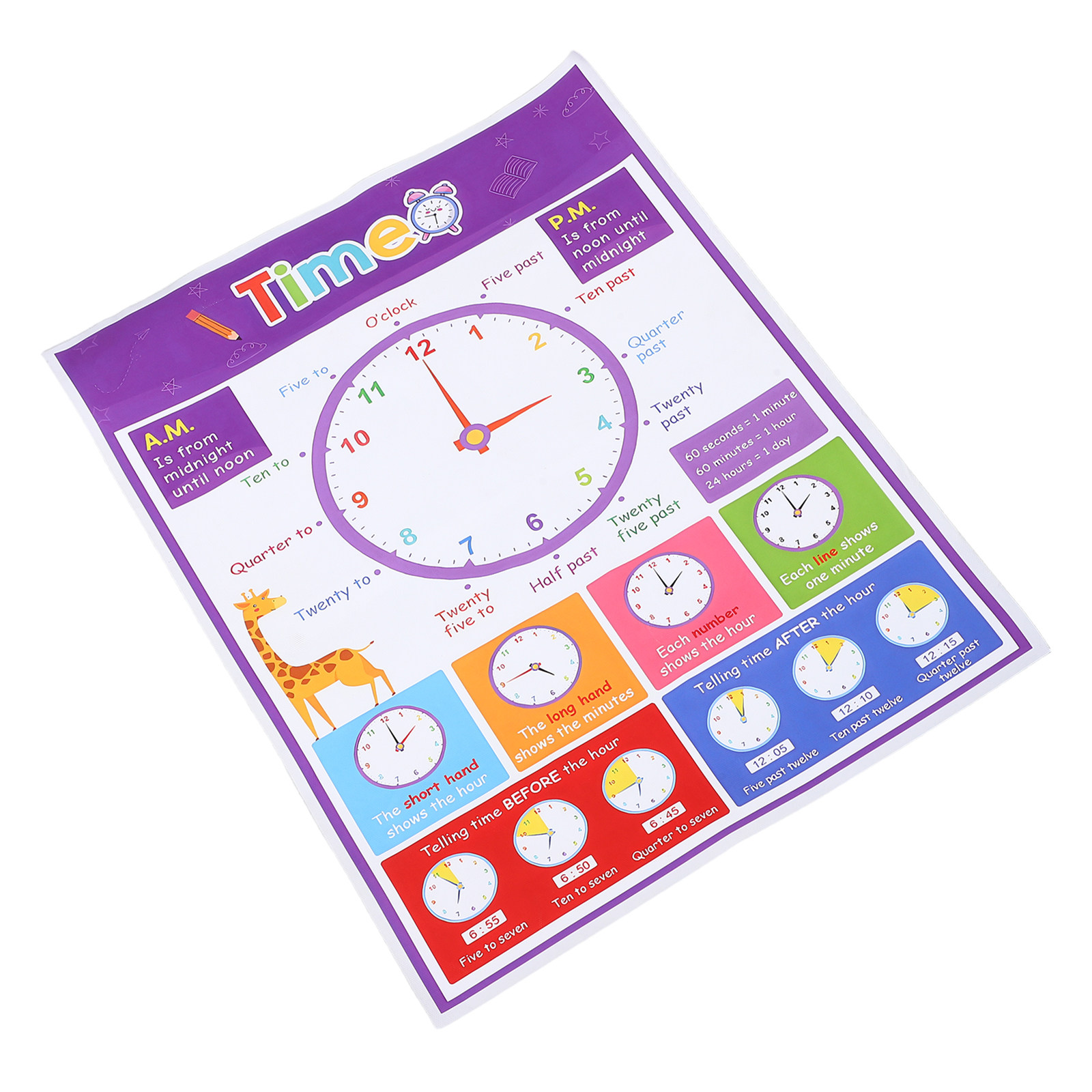 Kids Education Wallpaper - Zeit-Lehrposter für Kinder, pädagogische Wandtafel, 40