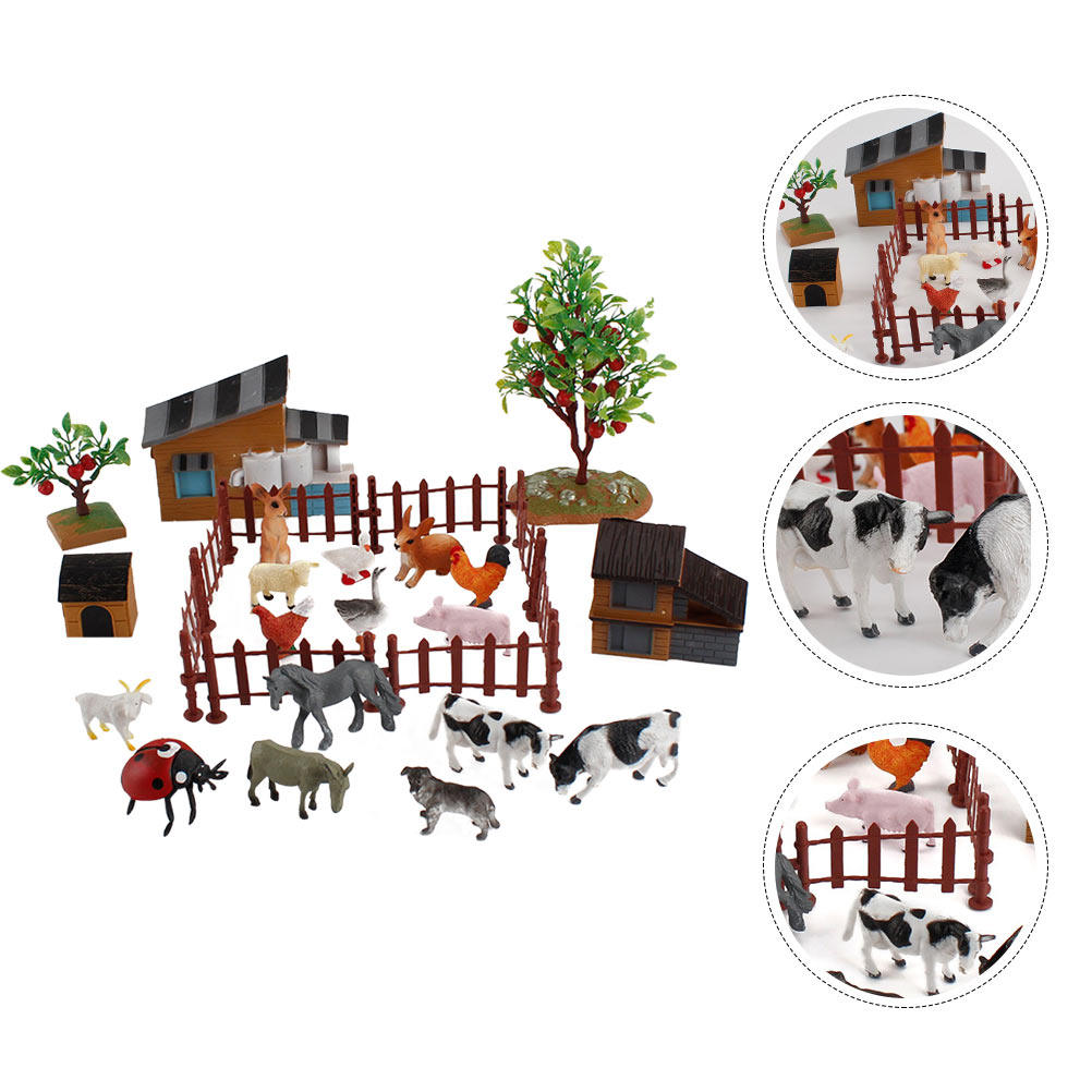 Kids Education In Us - 1 Set Mini-Bauernhof-Tierfiguren, realistische Mini-Bauernhaus-Szenen-Accessoires, kompakt