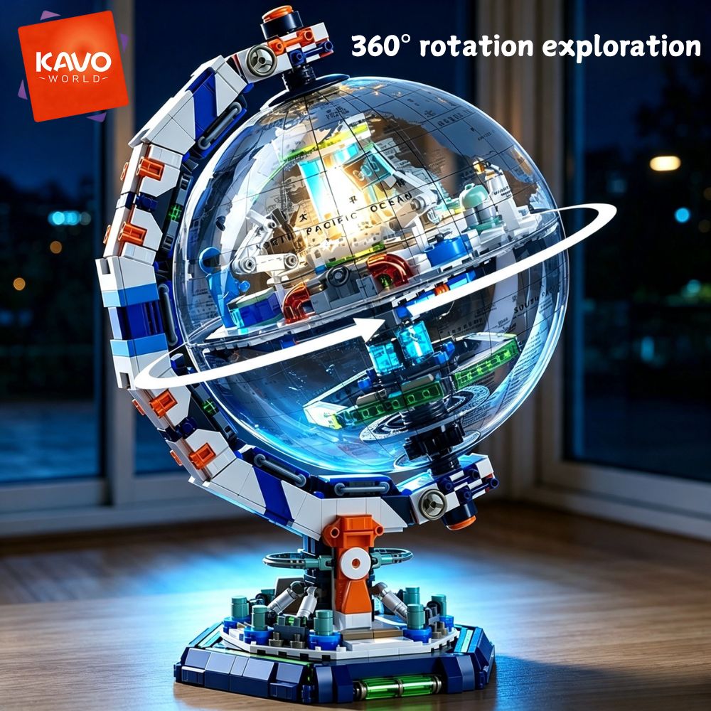 Puzzle Map World - KAVOWORLD 1793-teiliges Raumstation-Bausteinset mit LED-Beleuchtung, Erdkugel-Modell,
