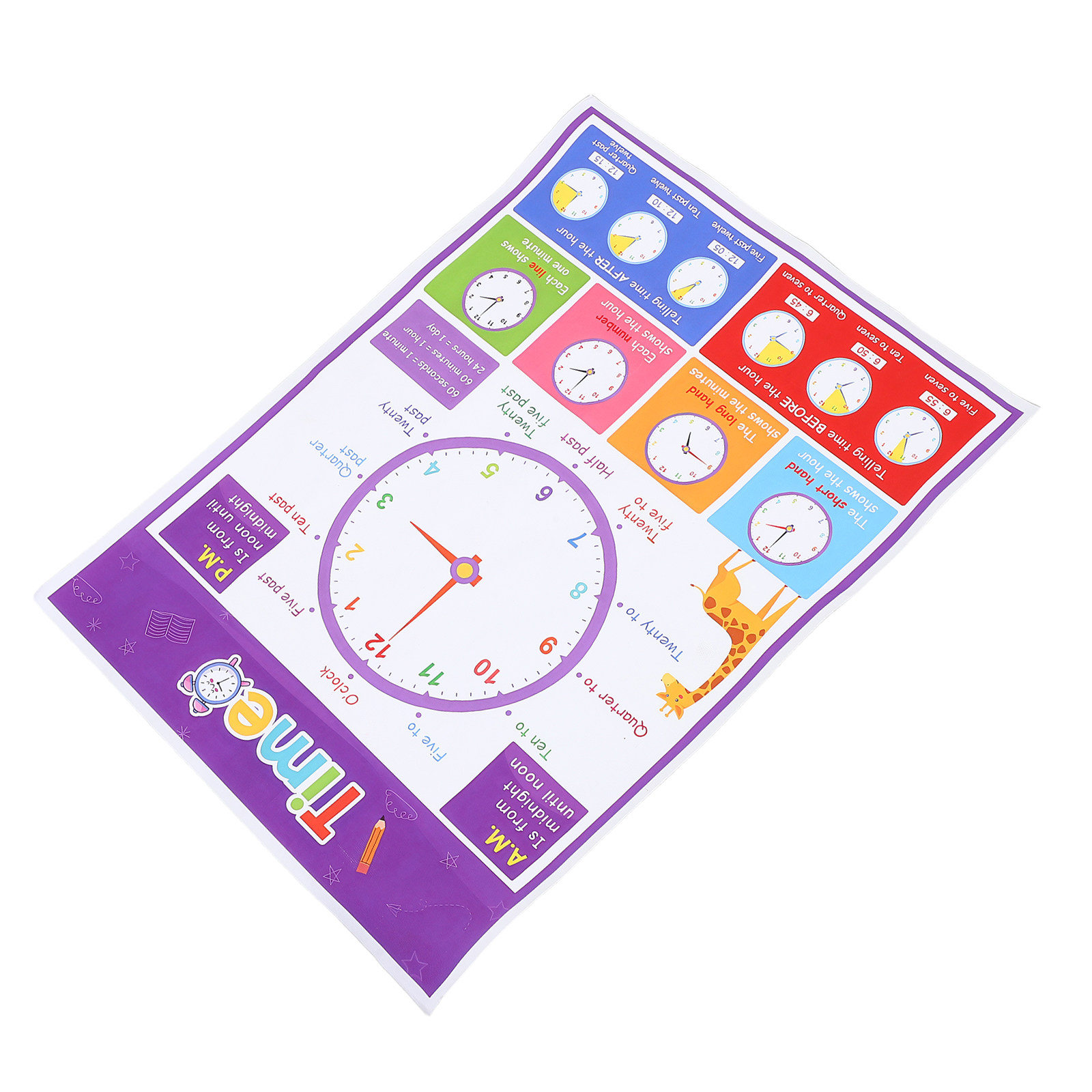 Kids Education Wallpaper - Zeit-Lernposter für Kinder, pädagogische Wandtafel, 40